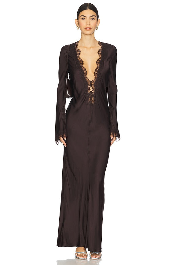 Allegra Lace Plunged Maxi Dress