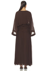 Amina Balloon Sleeve Plunged Maxi Dress