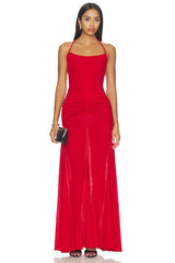 Nensi Ruched Mesh Maxi Dress