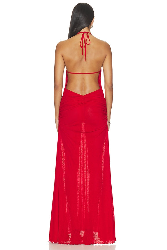 Nensi Ruched Mesh Maxi Dress