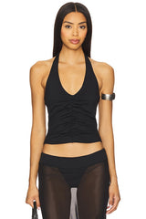 Center Gathered Tie Halter Top