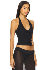 Center Gathered Tie Halter Top
