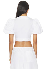 Poplin Bubble Sleeve Tie Front Top
