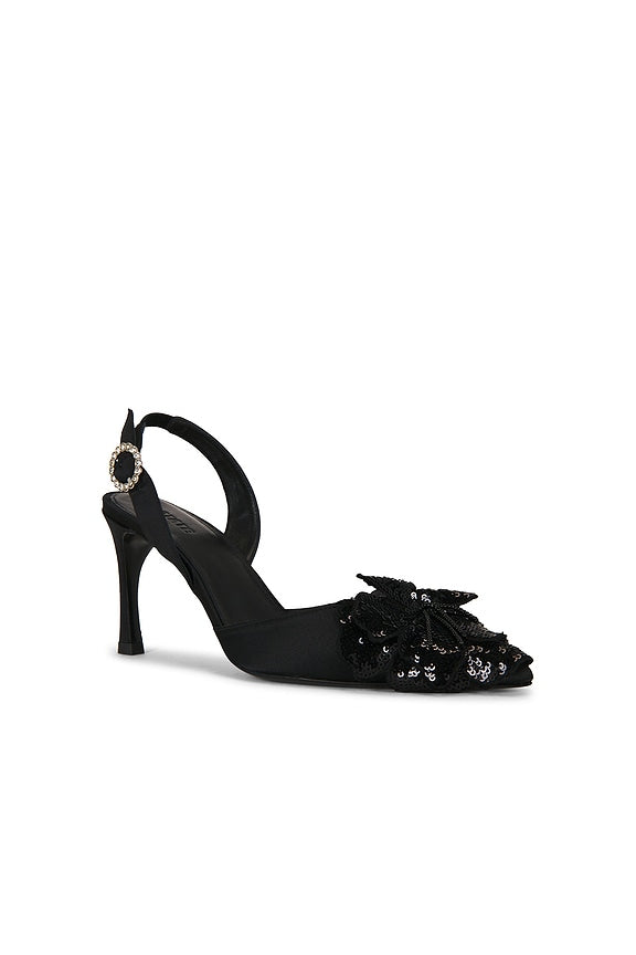 Slingback High Heel Flower Satin Mule