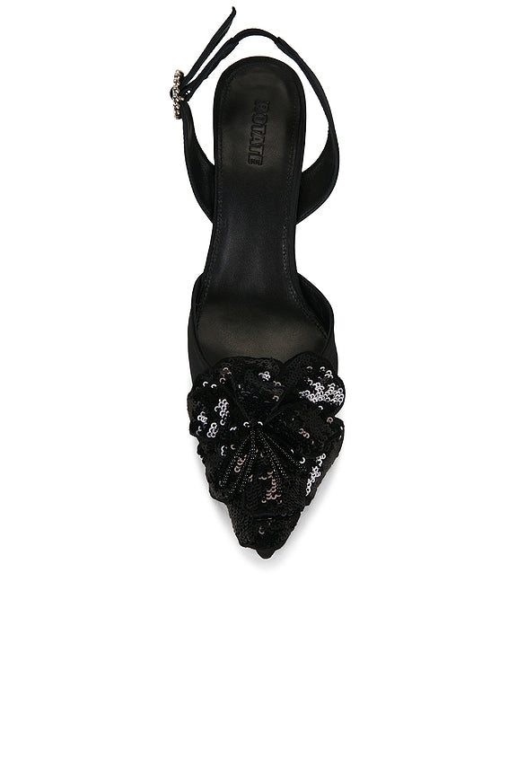 Slingback High Heel Flower Satin Mule