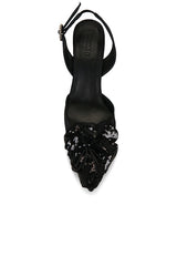 Slingback High Heel Flower Satin Mule