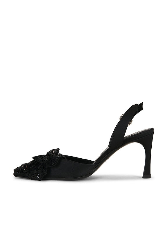 Slingback High Heel Flower Satin Mule