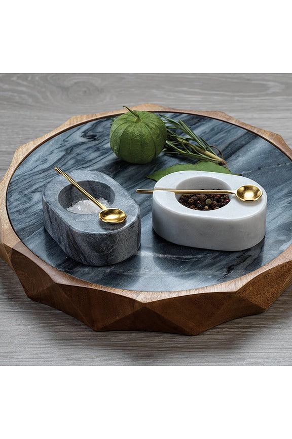 Tuscan Marble Salt And Pepper Bowl With Gold Spoon