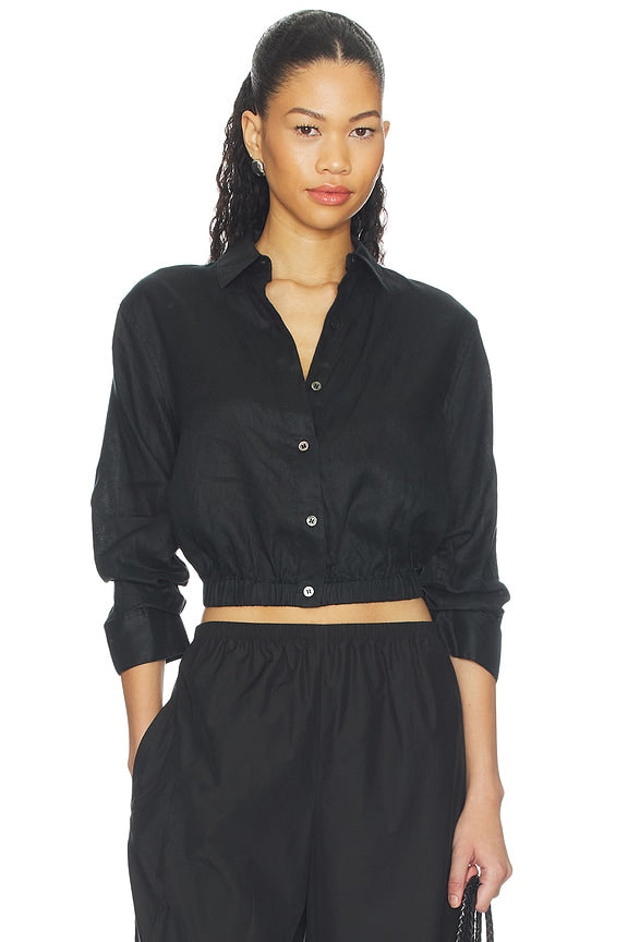 Linen Fixed Sleeve Cropped Shirt
