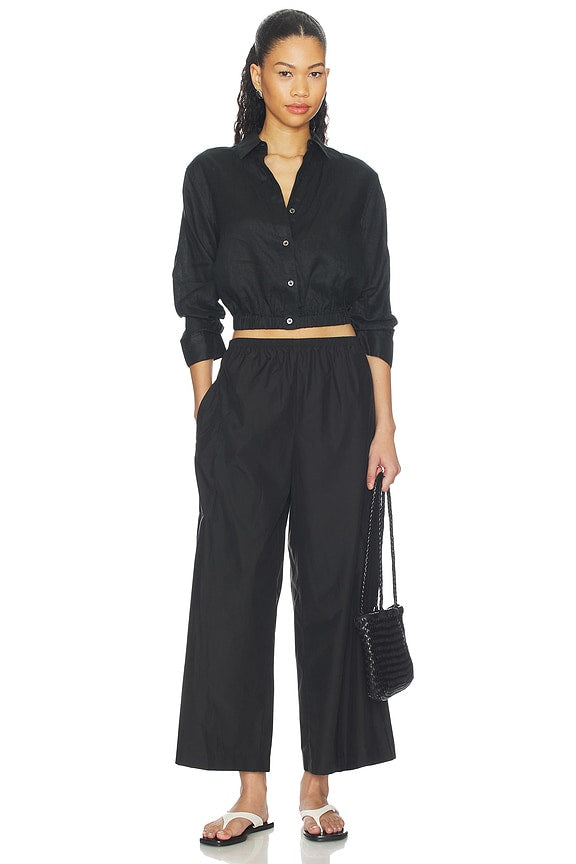 Linen Fixed Sleeve Cropped Shirt