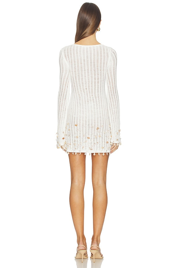 Ellisa V Neck Shell Embellished Mini Dress