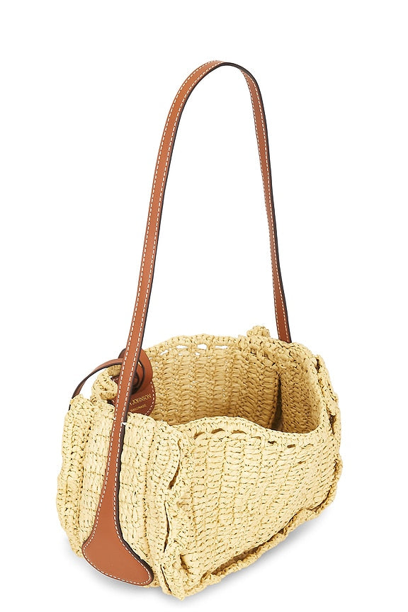 Marina Raffia Scallop Pouchette Bag