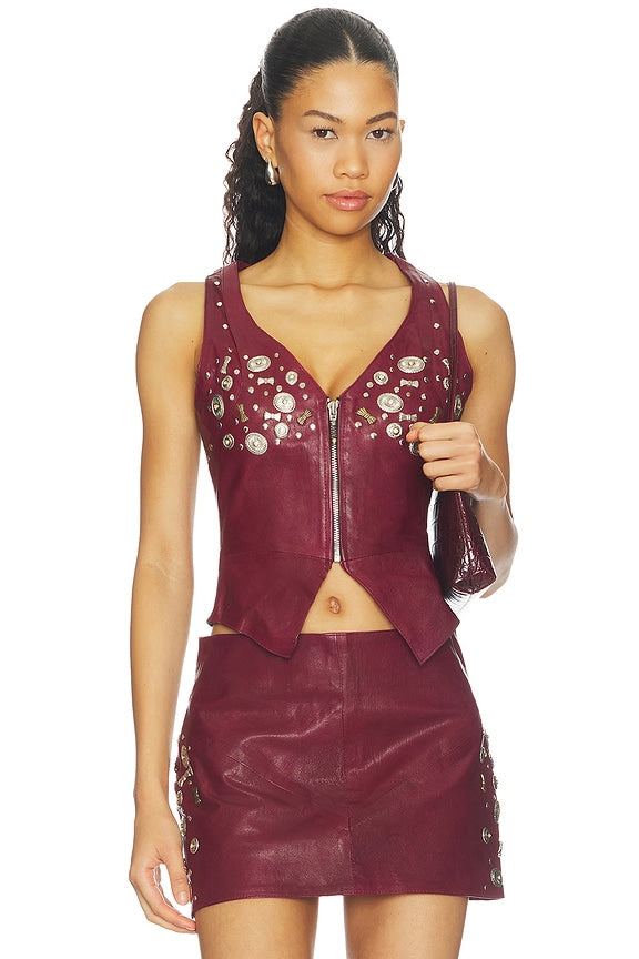 Concho Leather Top