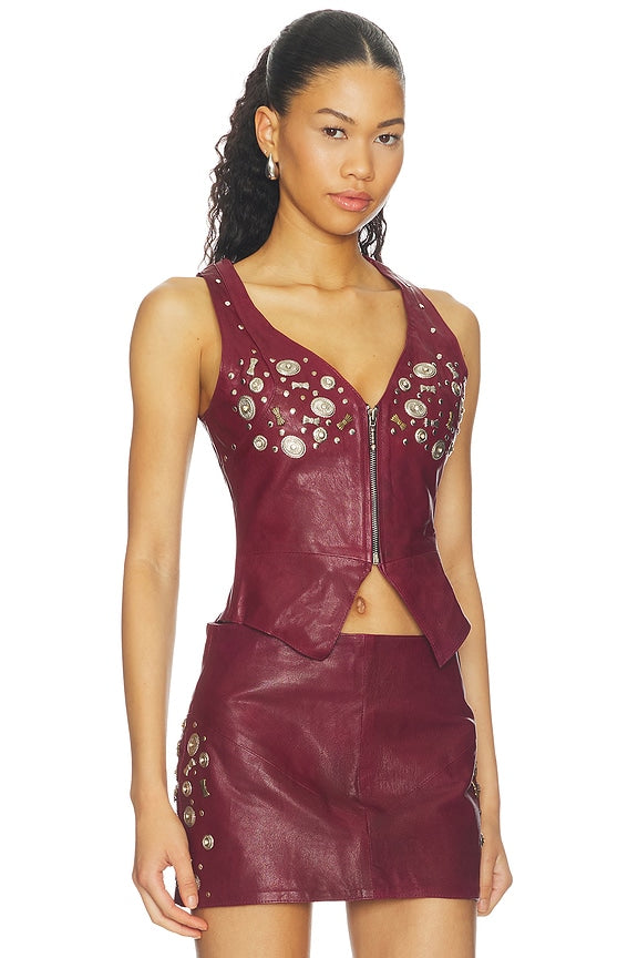 Concho Leather Top