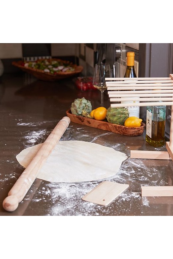 Beechwood Long Rolling Pin &amp; Pasta Scraper