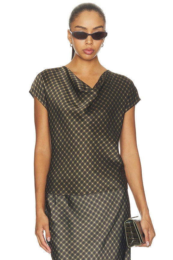 Ombre Plaid On Cowl Neckcap Sleeveless Blouse