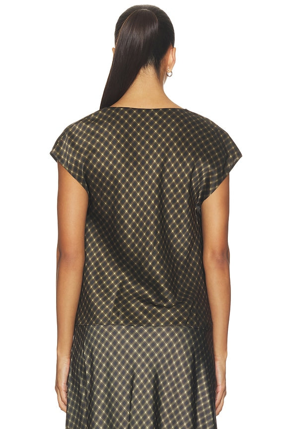 Ombre Plaid On Cowl Neckcap Sleeveless Blouse