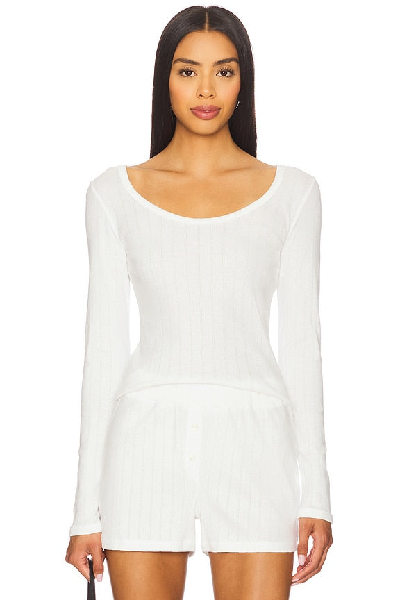 Maia Scoop Neck Pointelle Top