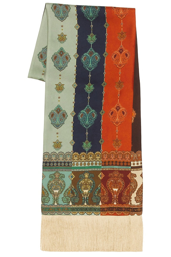 Printed Silk Fringe Neck Scarf