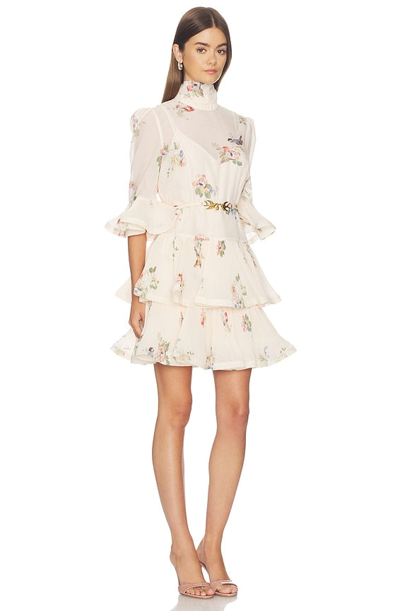 Pleated Sleeved Mini Dress