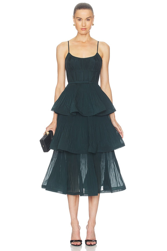 Pleated Tiered Midi Dress