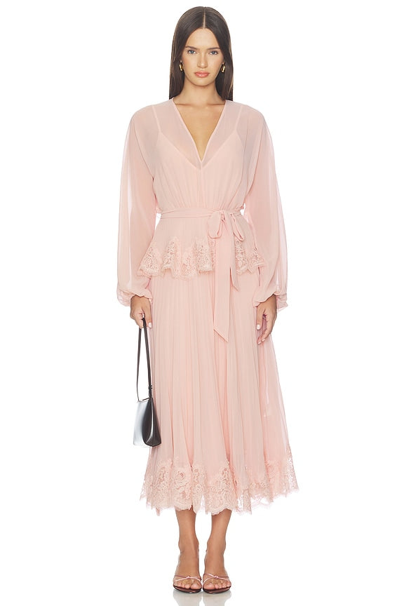 Pleated Lace Midi Dress