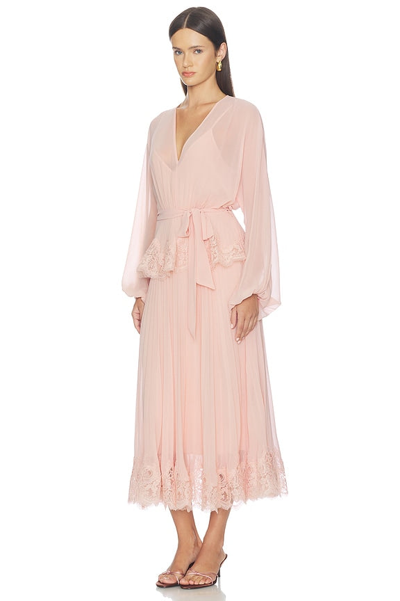 Pleated Lace Midi Dress