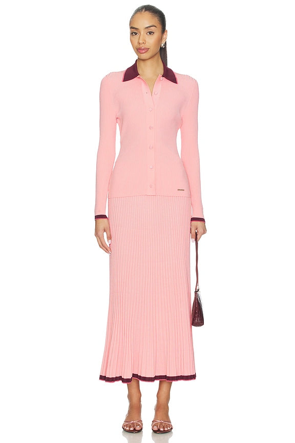 Contrast Rib Midi Skirt